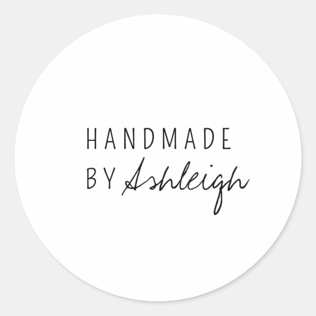 Modern Handmade with Love Simple Script Classic Round Sticker (Front)