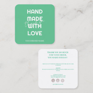 Modern handmade with love thank you square business card