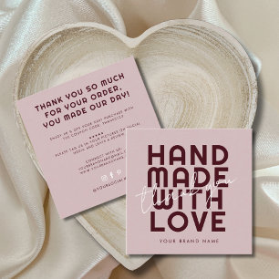 Modern handmade with love thank you square business card