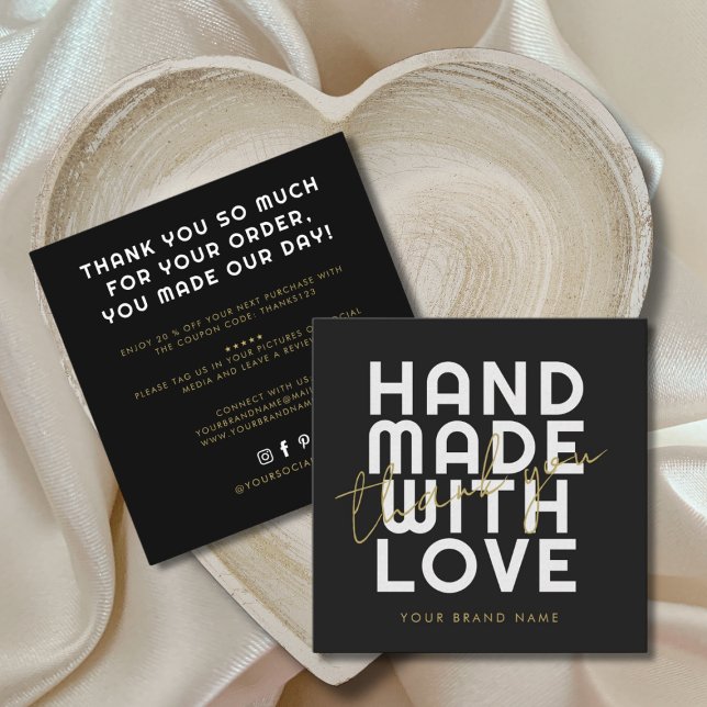 Modern handmade with love thank you square business card (Creator Uploaded)