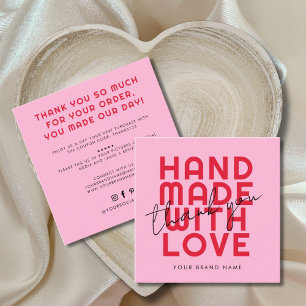 Modern handmade with love thank you square business card