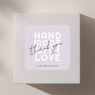Modern handmade with love thank you square sticker