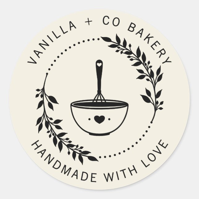 Modern Handmade With Love Whisk Bakery Business Classic Round Sticker (Front)