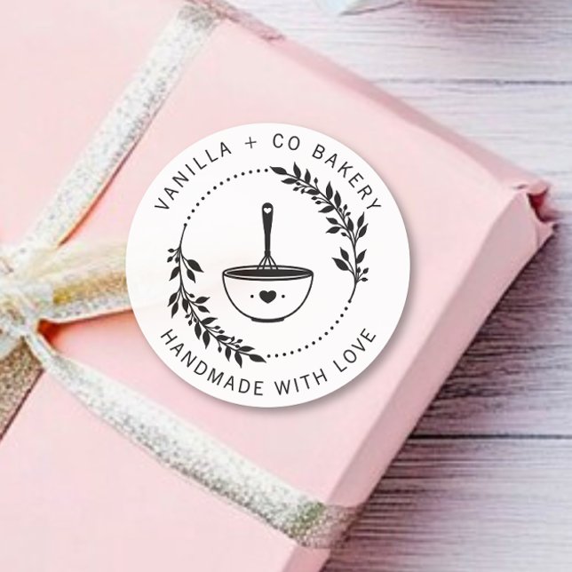 Modern Handmade With Love Whisk Bakery Business Classic Round Sticker (Creator Uploaded)