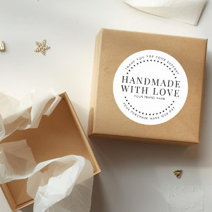 Modern handmade with love white thank you  classic round sticker