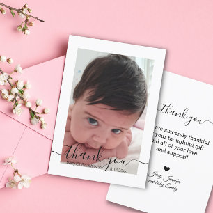 modern handwriting baby girl photo minimalist thank you card