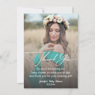 modern handwriting baby shower photo thank you card