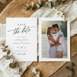 Modern Handwriting Black and White Wedding Save The Date