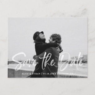 Modern Handwriting Brush White Save The Date Photo Announcement Postcard
