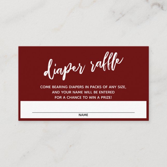 Modern Handwriting Burgundy Diaper Raffle Ticket Enclosure Card (Front)