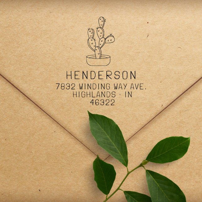 Modern Handwriting Cactus Family Return Address Rubber Stamp (Creator Uploaded)