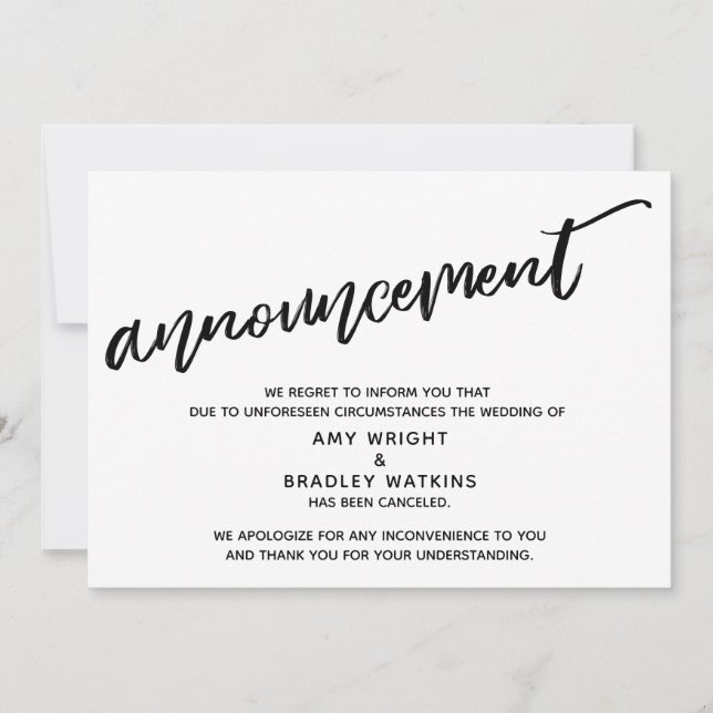 Modern Handwriting Cancelled Wedding Announcement (Front)