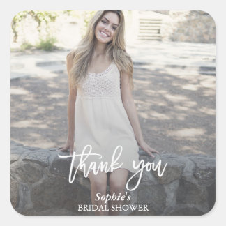 Modern Handwriting Custom Photo Bridal Shower Square Sticker