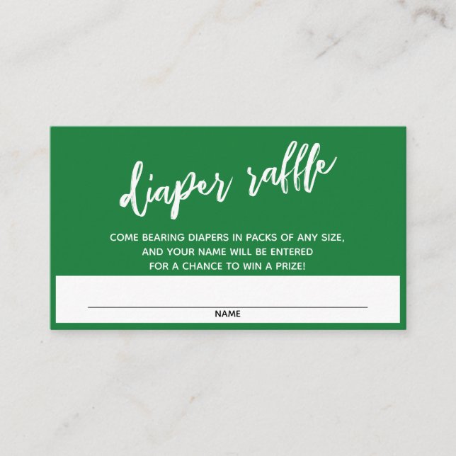Modern Handwriting Deep Green Diaper Raffle Ticket Enclosure Card (Front)