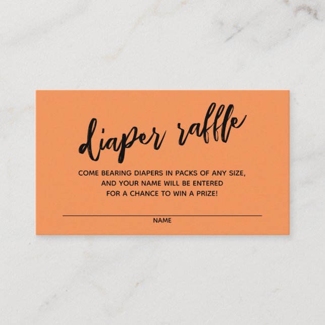 Modern Handwriting Diaper Raffle Ticket Orange Enclosure Card (Front)