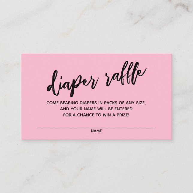 Modern Handwriting Diaper Raffle Ticket Pink Enclosure Card (Front)
