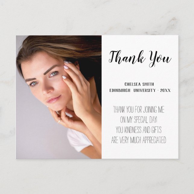 Modern Handwriting Graduation Thank You Postcard (Front)