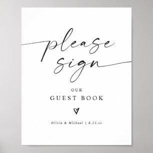 Modern Handwriting Heart Wedding Guest Book Sign