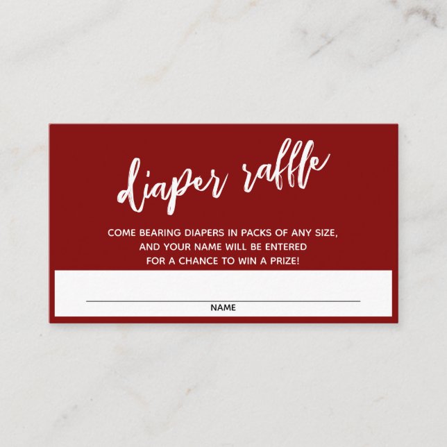 Modern Handwriting Maroon Diaper Raffle Ticket Enclosure Card (Front)