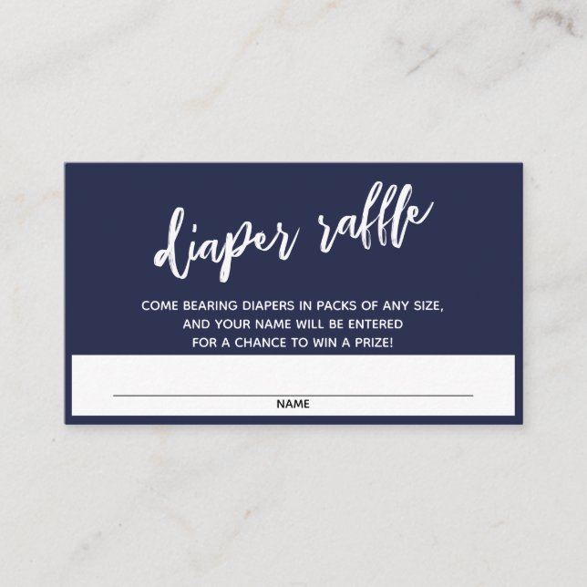 Modern Handwriting Navy Blue Diaper Raffle Ticket Enclosure Card (Front)