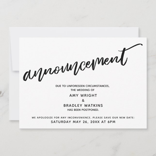 Modern Handwriting Postponed Wedding Announcement (Front)