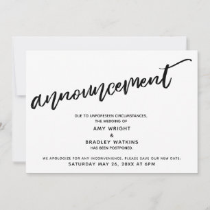 Modern Handwriting Postponed Wedding Announcement