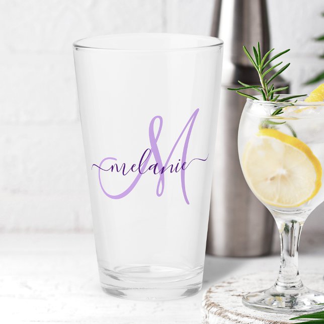 Modern Handwriting Script Monogram Name Purple Glass (Creator Uploaded)