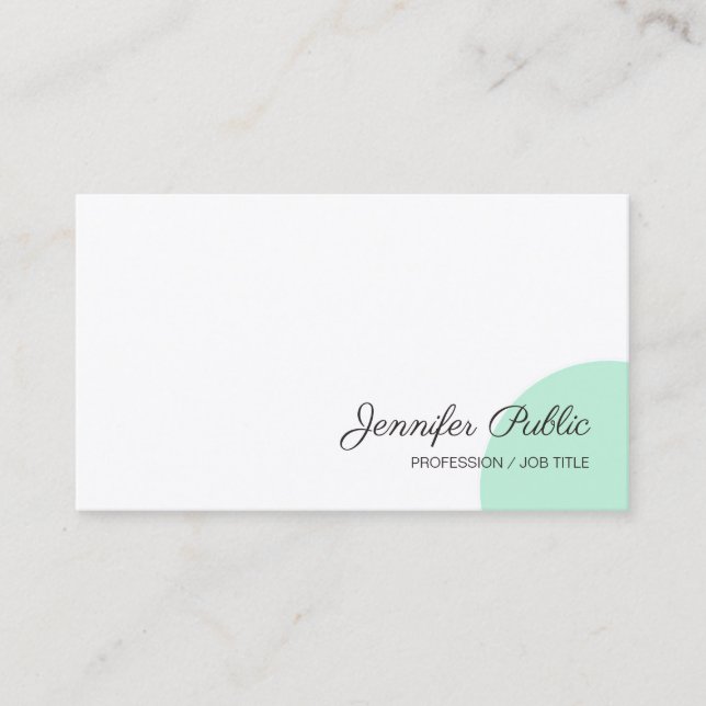 Modern Handwriting Script Name Mint Green White Business Card (Front)