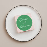 Modern Handwriting Script Wedding Name Green Classic Round Sticker<br><div class="desc">Stylish Modern Handwriting Script Wedding Names Classic Round Sticker in Kelly Green</div>