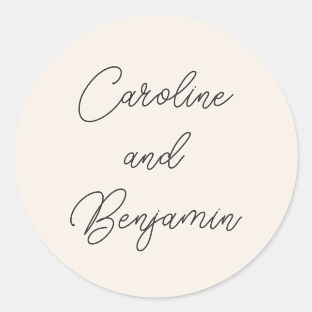 Modern Handwriting Script Wedding Name Ivory Black Classic Round Sticker (Front)