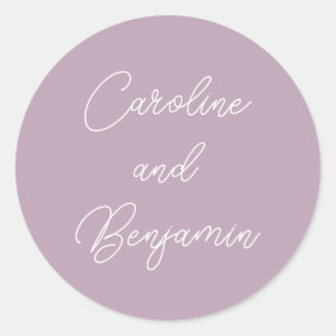 Modern Handwriting Script Wedding Name Lilac Classic Round Sticker