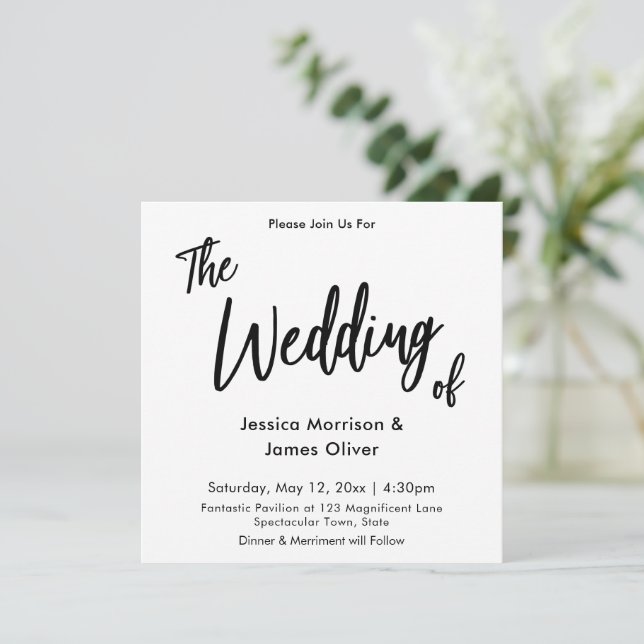 Modern Handwriting Simple White Wedding Invitation (Standing Front)