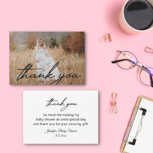 modern handwriting thank you baby shower photo   card