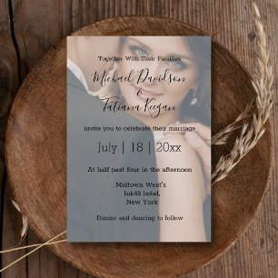 modern handwriting wedding faded photo invitation