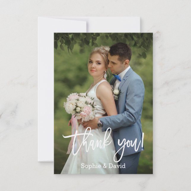 Modern Handwriting Wedding Photo Thank You Script Card (Front)