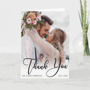 Modern Handwritten 2 Photo Wedding Thank You Card