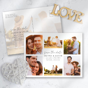 Modern Handwritten 6 Photo Wedding Save The Date Announcement Postcard