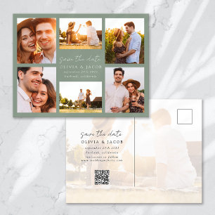 Modern Handwritten 6 Photo Wedding Save The Date  Announcement Postcard