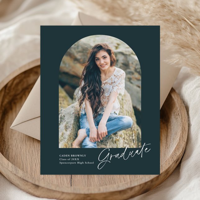 Modern Handwritten Arch Photo Graduation (Handwritten Graduate Photo Graduation Invitations.)