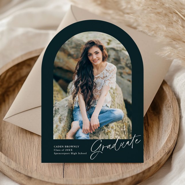 Modern Handwritten Arch Photo Graduation Invitation (Modern handwritten script arch photo graduation invitation.)