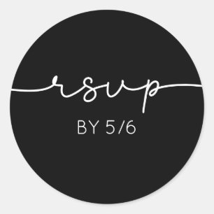 Modern Handwritten Black and White Minimalist RSVP Classic Round Sticker