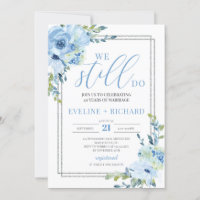 Modern handwritten blue floral silver we still do