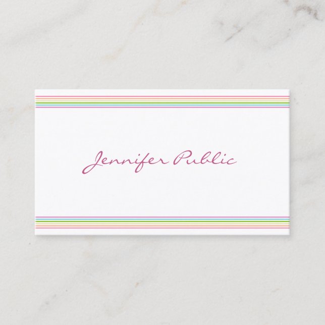 Modern Handwritten Colourful Striped Template Business Card (Front)