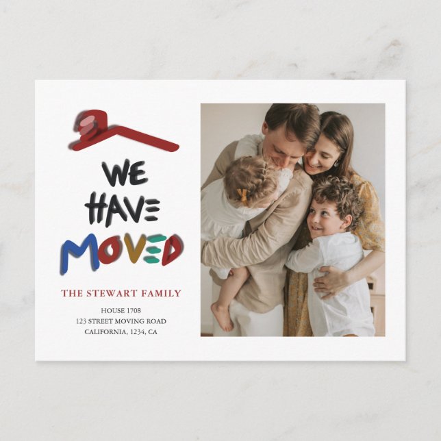 Modern Handwritten Colourful We Have Moved Photo Announcement Postcard (Front)
