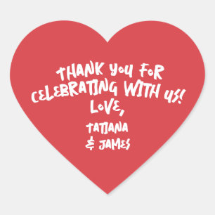 Modern Handwritten Custom Thank You Heart Favour Sticker