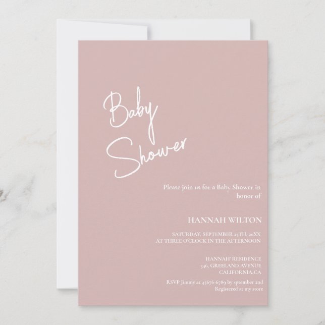 Modern handwritten Dusty Rose baby shower Invitation (Front)