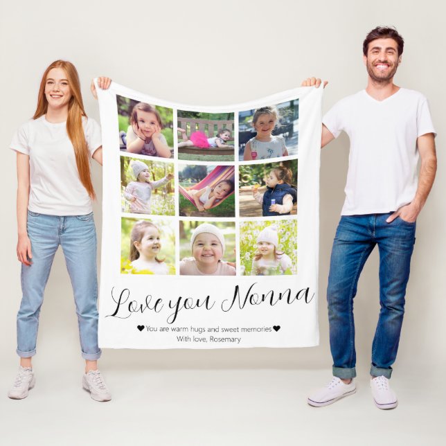 Modern Handwritten Grandma Love Heart Fleece Blanket (In Situ)