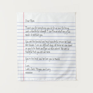 Modern Handwritten Letter Notebook Paper for Mom Tapestry