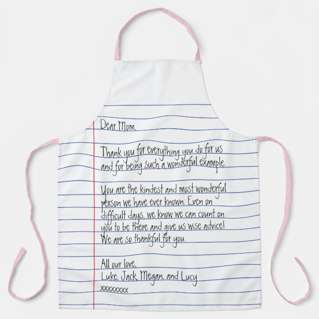 Modern Handwritten Letter on Lined Paper for Mom Apron (Front)
