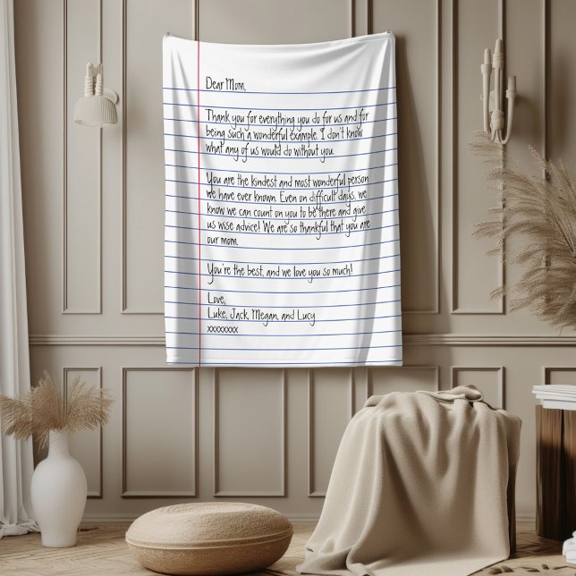 Modern Handwritten Letter on Lined Paper for Mom Fleece Blanket (Creator Uploaded)